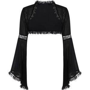 Women's Black 2 Goth Bell Long Sleeve Bolero Shrug Crop Top
